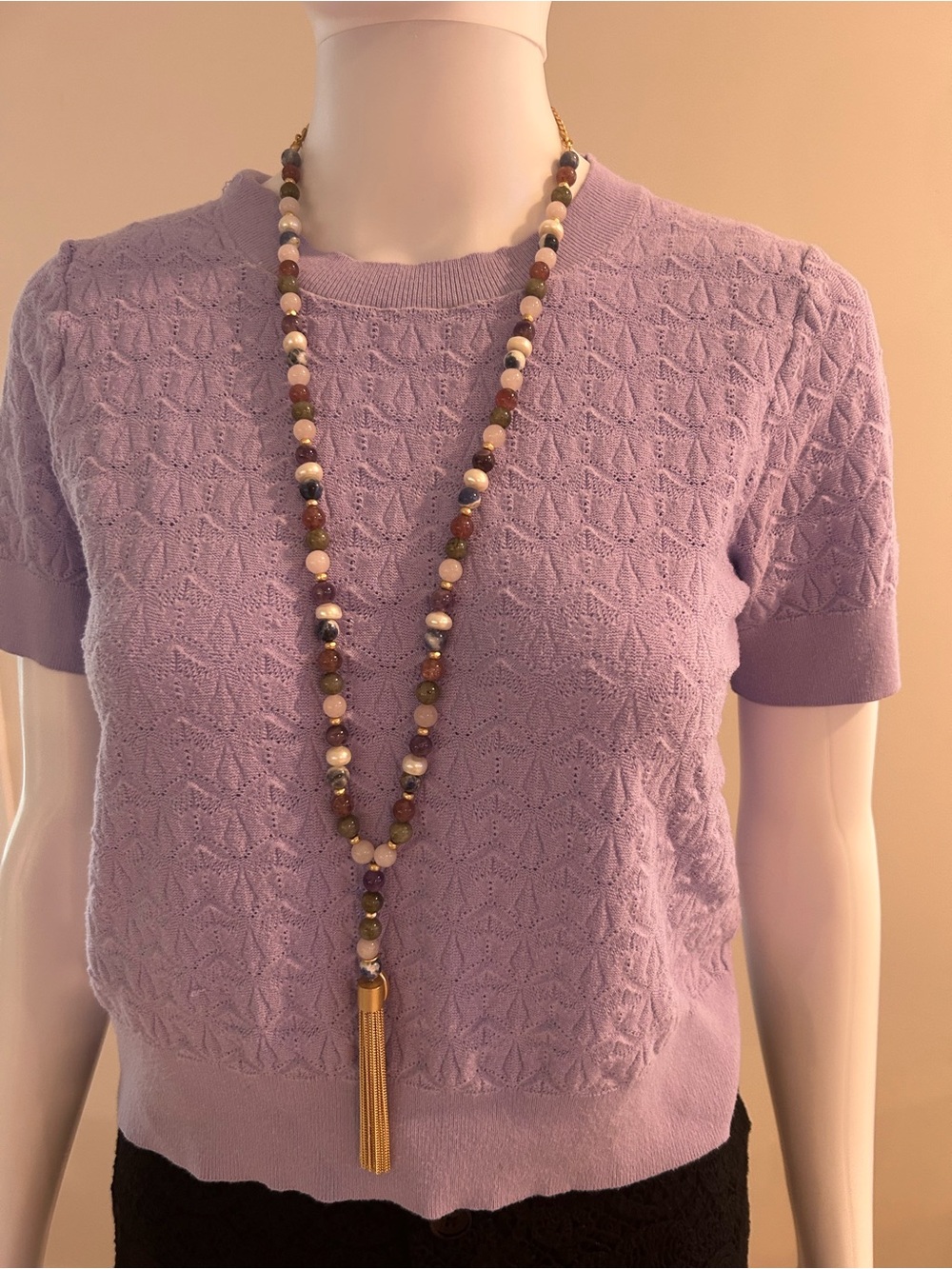 White House Black Market Multicolor Beaded Necklace with Gold Tassel
